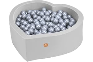 Dodozen Shape of Love Ball Pit 90x30cm/200 ∅ 7cm Balls for Babies and Children - High Resilience Foam - Super Soft Velvet - Removable Cover - Heart Grey：Silver