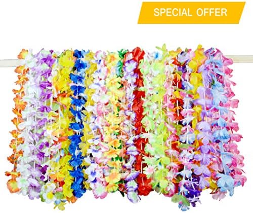 Original Color Flower Necklaces,36 Pieces Hawaiian Flower Garland Lei Necklace, Tropical Hawaiian Luau Flower Lei Party Favors