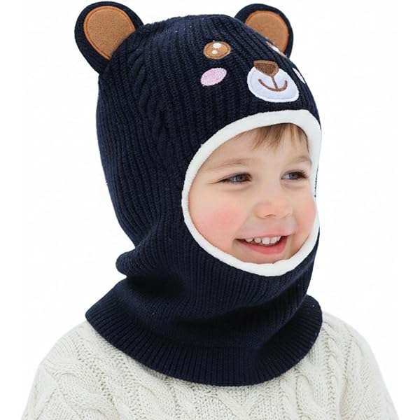 Bonnet Cagoule Chaud D'Hiver AYPOW Pour Enfants 1-6 Ans - Ensemble Chapeau Écharpe Polaire Multifonction