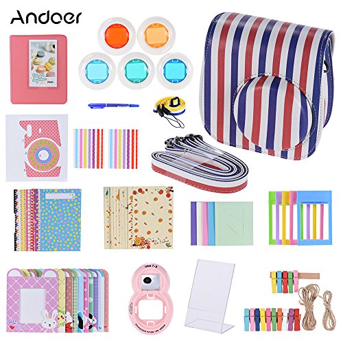 Andoer 14 in 1 Accesorios Kit para Fujifilm Instax Mini 8/8+/8s incluye Bolsa, Selfie Lente, Colores, Marcos de Película, Wall Hanging Frame, Corner Sticker, Border Sticker, Pluma