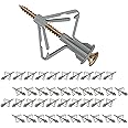 Plasterboard Fixings 40 Sets (80pcs),Drywall Screws and Rawl Plugs, Heavy Duty Anti-Rotational Expansion Tube Assortment Hollow Anchors Kit,Wall Plugs for Plasterboard, Cavity Wall, Fibreboard (Grey)