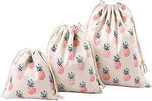 ULAWELLOR 3 Pezzi Sacchetti in Stoffa,Sacchetti Lino Regalo con Stampa, Riutilizzabile Sacchett di Lino con Coulisse,Durata, Caramelle,Gioielli,Bomboniere(L,M,S)