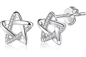 ASH'S CHOICE 925 Sterling Silver Earrings for Women Girls, Small Sterling Silver Studs Earrings with Cubic Zirconia Hypoallergenic Heart Star Square Stud Earrings in Exquisite Package Jewellery
