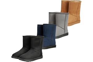 RL24 - Allwetterstiefel Yukon | Schlupfstiefel für Damen & Mädchen | gefütterte Boots in Wildlederoptik | wasserdichte Winterboots in Camel, Grau oder Schwarz | Winterschuhe in Größe 30-41
