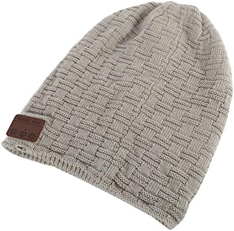 Music Hat Bluetooth Knitted Beanie Headset Winter Sports Headphones Wireless with Built in Speaker Rechargeable Battery for Music Listening Phone Call Answering Noise Cancelling (Light Gray)