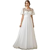 Ever-Pretty Abiti da Cerimonia Stile Impero Maniche Corte Linea ad A Elegante Scollo a Rotondo Donna Tulle 00904