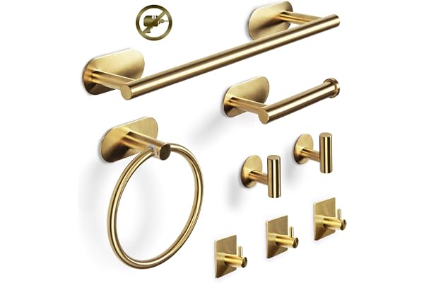 Virklyee 8 PCS badrum handdukstork set toalettrullehållare, handduksring, 2st handdukskrokar, 3 multifunktionella krokar, självhäftande badrumstillbehör väggmontering för badrum kök kontor