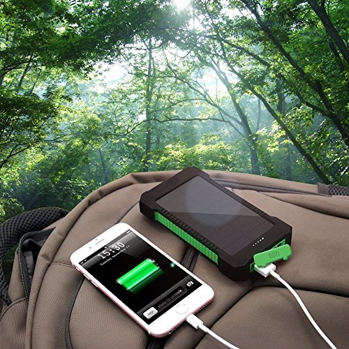 Cargador Solar 15000mAh  Iyowin Bater  a Externa Solar PowerBank Panel 2 Puerto USB con 9 LED Luz L  mpara  Solar Charger Port  til a prueba de Golpes Polvo Agua compatible iPhone iPad Samsung Android-tel  fonos m  viles Smartphone y tablet - Verde