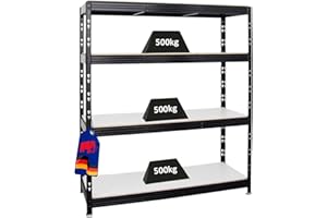 PROREGAL Étagère Charge Lourde Rhino | HxLxP 180x160x60cm | 4 Niveaux en mélamine 16mm | 500kg par Niveau | Noir | Étagère de Garage, étagère de Rangement, Stockage, rayonnage