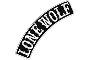 VEGASBEE Lone Wolf Patch Embroidered Iron-On Patch Biker Jacket Rider Vest TOP Rocker 12" USA Original (Black-White)