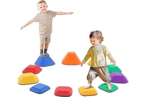 FORROBY Sensory Balance Stepping Stones for Kids,11 PCS Durable Stackable Non-Slip Balance Stones,Obstacle Courses Toys Indoor & Outdoor to Boost Balance & Motor Skills,Gifts for Girls and Boys