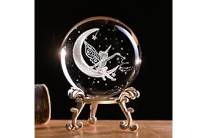 IFOLAINA 3D Moon Fairy Crystal Ball Paperweight Glass Sphere Charming Fairy Figurines for Home Decor for Girl Ornament