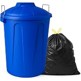 TECHZOCO Waste Bin with Lid, Industrial Rubbish Bin, Plastic Waste Bin with Metal Handles, Waste Container, 55 cm High x 44 c