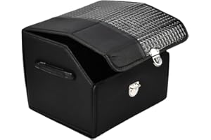 JSCARLIFE Foldable Car Trunk Organizer - Leather Boot Storage Box for SUV/Truck/Auto (Black)