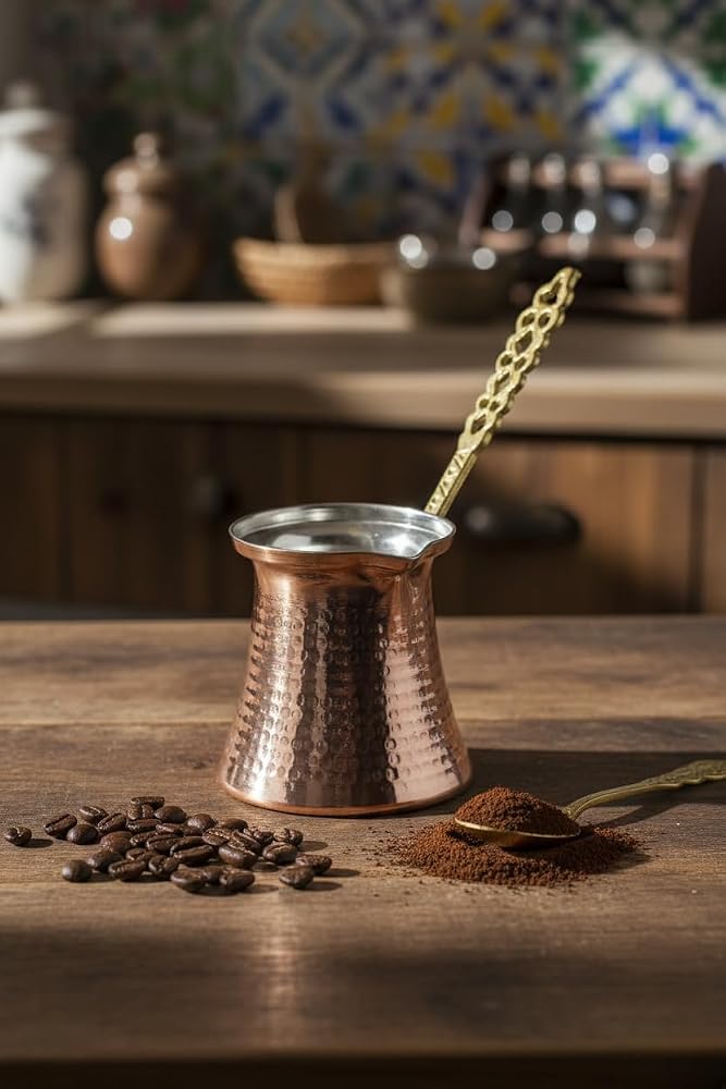 LUDIA Dövme Bakır El Yapımı 500ml Cezve Kahve Cezvesi no7