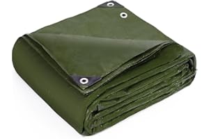 Keplin 3x3m Waterproof Tarpaulin Cover Sheet 90GSM, Heavy Duty, Mould-Resistant, Easy to Wash - PE Material, Reinforced Edges with Metal Eyelets, Green