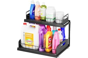 SUMAITech Almacenaje bajo Fregadero Cocina, Organizador Fregadero Metal, 2 Niveles Estanterias Almacenaje Cocina, Extraíble Organizador bajo Fregadero, Negro
