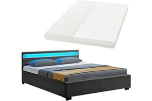 ‎JUSKYS Juskys Polsterbett Lyon 140x200 cm mit Matratze, Bettkasten, LED Beleuchtung, Lattenrost & Kopfteil, grau, Bett Bettgestell Jugendbett Einzelbett