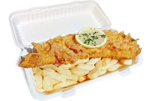 STREETFOOD PACKAGING BIODEGRADABLE PACKAGING THAT FITS YOUR BUDGET 50 x Fish and Chips Take Away Boxes - [324 x 155 x 75mm] Super Rigid Biodegradable Compostable, and Recyclable Disposable Menu Boxes - Made from Natural Sugar Cane Pulp (Large Fish & Chips Box)