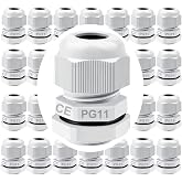 GUUZI 28pcs PG11 Cable Glands, IP68 Plastic Waterproof Adjustable 5-10mm Cable Gland Gaskets (White)