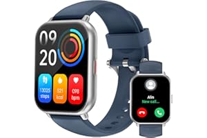 RUIMEN Smartwatch Uomo Chiamate Bluetooth Orologio Sportive Contapassi Android iOS Compatibile Fitness Tracker Cardiofrequenzimetro da polso Saturimetro Impermeabile IP68 Notifiche Whatsapp Blu