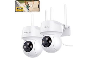 COOAU PTZ kamera do monitoringu zewnętrznego, 2K, Wi-Fi, do użytku na zewnątrz, z automatycznym śledzeniem ludzi, nagrywanie 24/7, widoczność w nocy, IP66, karta SD / pamięć w chmurze