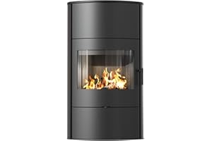 ‎KRATKI KRATKI Kaminofen AB/S/2/ROLLO Ø150 10 kW Schwarz – Drehbarer Stahl Holzofen mit Panoramascheibe, Kamineinsatz für Holz, moderner Heizeinsatz, effizienter Holzkamin