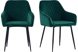 ‎JYMTOM JYMTOM 2er-Set Samt Esszimmerstuhl Esszimmersessel aus Samtstoff Wohnzimmerstuhl Retro Design Armlehnstuhl Stuhl mit Rückenlehne Sessel mit schwarzen Metallbeine(grün, 2 Stücke)