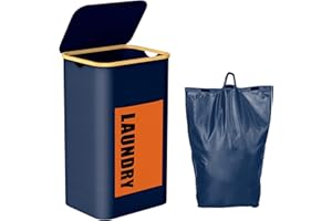 Laundry Basket with Lid, Cosicosy 100L Washing Basket with Removable Bag and Handles, Collapsible Laundry Hamper with Side Pocket Storage Basket for Bedrooms, Laundry Room, Bathroom, Navy Blue