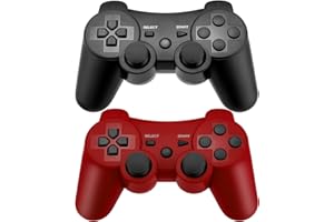 Ceozon Ps3 Wireless Controller 6-Axis Dual Vibration Compatible for Ps3 Games/Consoles with Charging Cables 2 Pack (Black/Red)