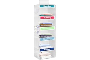 SHAOJIAN Weekly Clothes Organiser for Kids, 5-Shelf Hanging Storage Organiser for Daily Clothing, Day of The Week Children Clothes Organizer, Monday to Friday Wardrobe Storage for School Uniform Hats (white)
