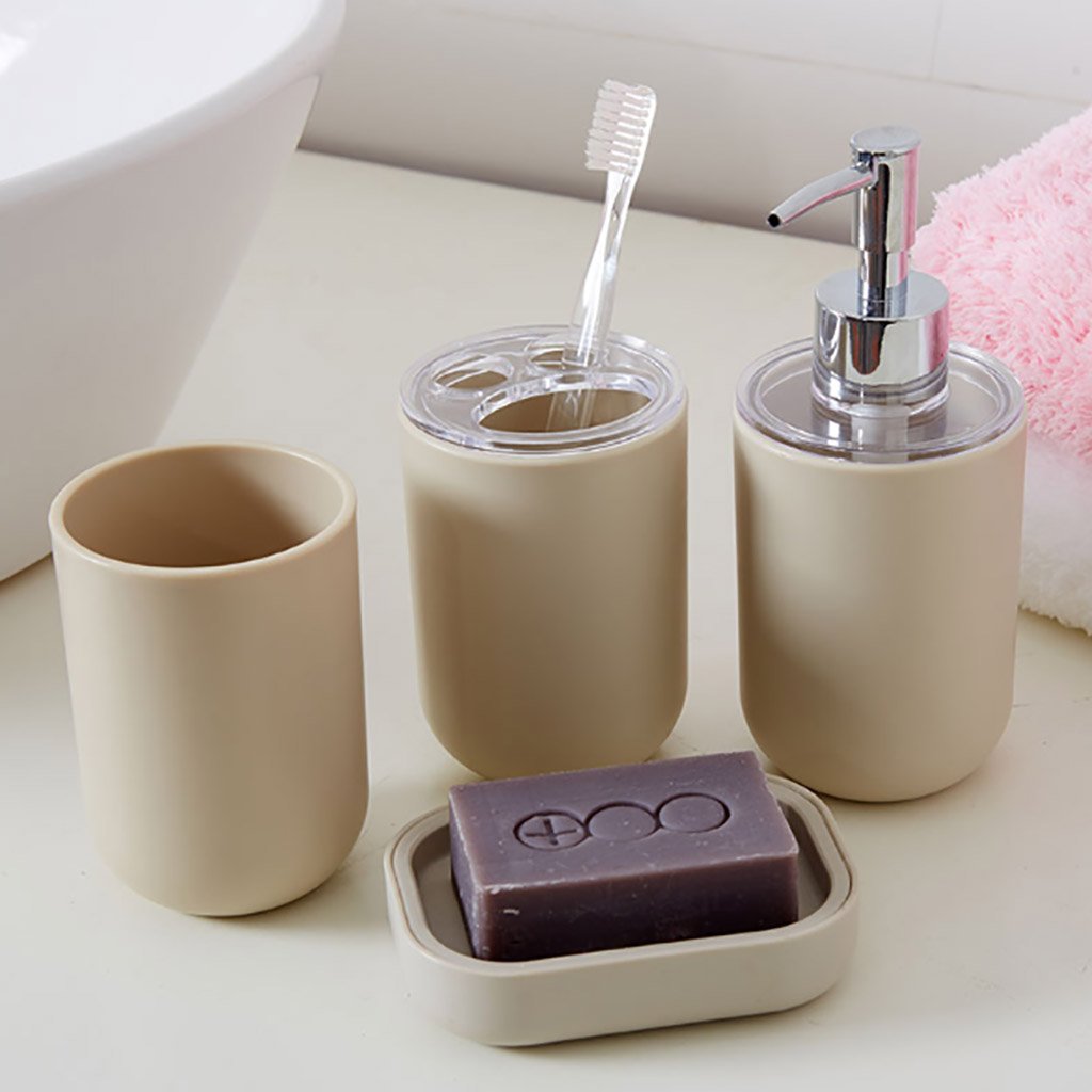 Bathroom-accessories-set-Kits-de-Salle-de-Bains-de-Quatre-pices-de-Salle-de-Bains-Tasses-brosses--Dents-Tasses-Kits-de-Salle-de-Bains-Beige