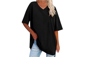 HAOLEI Chemises en Coton De Couleur Unie pour Femmes Col V Manches Courtes Tee Shirt Top Casual Mode Haut Blouse Lâche Plage Doux et Confortable T-Shirt Top