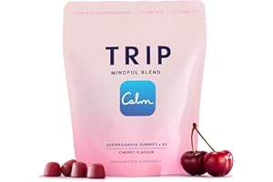 TRIP Ashwagandha Gummies, Cherry, High Strength, 9,000MG KSM-66 Ashwagandha per Pack (60 Gummies), with Vitamin B6, B12 & D2 – Vegan