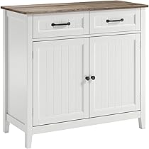 Credenza GIANTEX Con 4 Ante - Armadio Moderno In Bianco E Naturale, 148x40x75.5 Cm