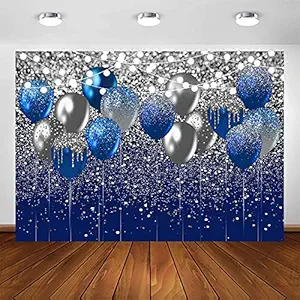 Avezano Royal Blue Glitter Backdrop for Birthday Wedding Prom Graduation Photography Background Party Glitter Blue Balloon Party Decorations Photoshoot Photobooth (7x5ft, Blue and Silver)
