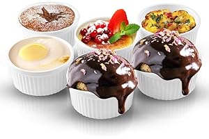 OUKEYI Lot de 6 plats à soufflé en porcelaine - Passe au four - Pour sauces, sauces, oignons, gâteaux de lave, flan, crème brûlée, pudding - Blanc