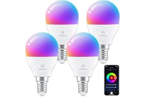 ANTELA Lampadina Alexa E14 4.5W, Smart Bulb LED G45 WiFi Lampadine RGB Bianco freddo Luce bianca calda, Controllo APP, Controllo vocale, Compatibile con Alexa, Google Home, 4Pezzi