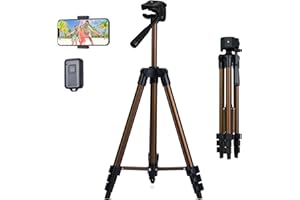 Phone Tripod, LINKCOOL 50" Aluminum Lightweight Portable Camera Tripod for iPhone/Samsung Smartphone/Action Camera/Small DSLR Camera, With Phone Holder & Wireless Remote (Gold Brown)