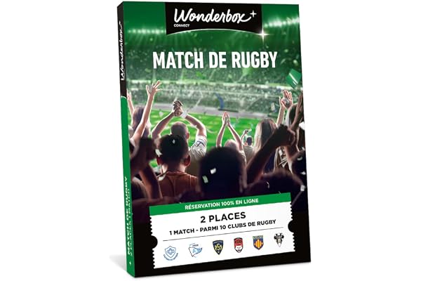 Wonderbox Connect - Coffret Cadeau - 100% Rugby - 2 places pour 1 match au choix - Parmi 15 clubs de rugby - Validité 27 mois