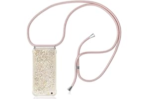 HongMan Funda Bling Glitter Liquida con Cuerda para iPhone 5/5S/SE,Transparente Cristal Suave Silicona TPU Bumper Protector Carcasa con Colgante Ajustable Cordón - Case y Correa