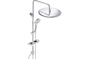 JOHO Columna de Ducha sin Grifo Ducha Para Baños Set de Ducha con Barre Altura Adjustable Conjunto Ducha Acero Inoxidable con Estante para Ducha con Alcachofa Ducha Mano y Cabezal Ducha Lluvia D30cm