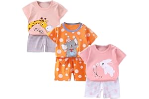 XM-Amigo Bebé Niños Conjunto de 3 Juegos de Manga Corta y Pantalones Cortos de Media Manga, Paquete de 6 (con/sin Hebilla para el Hombro)