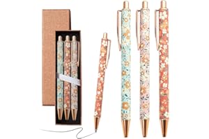Belegao 3PCS Floral Ballpoint Pens with Box - Metal Flower Art Ball Point Pens Fancy Vintage Rose Retractable 1.0mm Smooth Writing for Women Mother Teachers Birthday Thanksgiving Gifts, Home Office