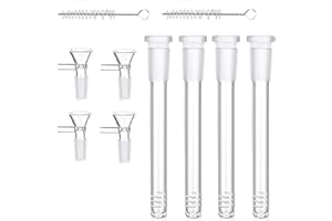 KSVMOAG Glass Bong Downstem and Bowl Set for Water Pipes, Accessories for Hookah with 14.5mm Downstem and 14.4mm Bowl, Glass Pipe Filter with 2 Cleaning Brushes (6.3In Down Stems +4 Funnels)
