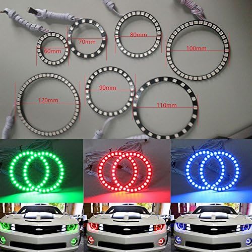 KoKoNi 4pcs 70mm RGB Halo Rings Headlight Car Angel Eyes Motorcycle With 24 Keys Controller