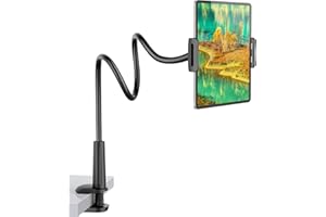 FATE TO FATE Gooseneck Tablet Holder Cell Phone Holder, Universal 360° Flexible Tablet Stand, Lazy Arm Stand Clamp Mount Bracket Bed for iPad Mini/Air, Samsung Galaxy Tab and 4.0-10.5" Devices(Black)