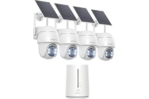 COOAU 4MP Telecamera Wi-Fi Esterno Senza Fili,Kit 4 Cam e Oannello Solare,Sistema di Sicurezza Domestica,360°,Visione Notturna a Colori,Rilevamento di Movimento,Nessun Canone Mensile,IP66,Cloud