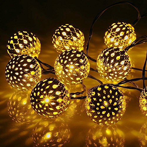 SunJas 20 LEDs 4,8 Meter Solar Outdoor Lichterketten Wasserdicht Lampe Leuchte mit Marokko-Ball Design Innen- und Außen Weihnachtsbeleuchtung für Garten Patio Party Hochzeit Weihnachten (20 Leds warmweiß) - 2