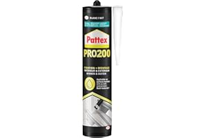 PATTEX Colle Fixation PRO200, mastic de fixation polymère à très fort maintien immédiat, intérieur et extérieur, coloris blanc , cartouche 480 g